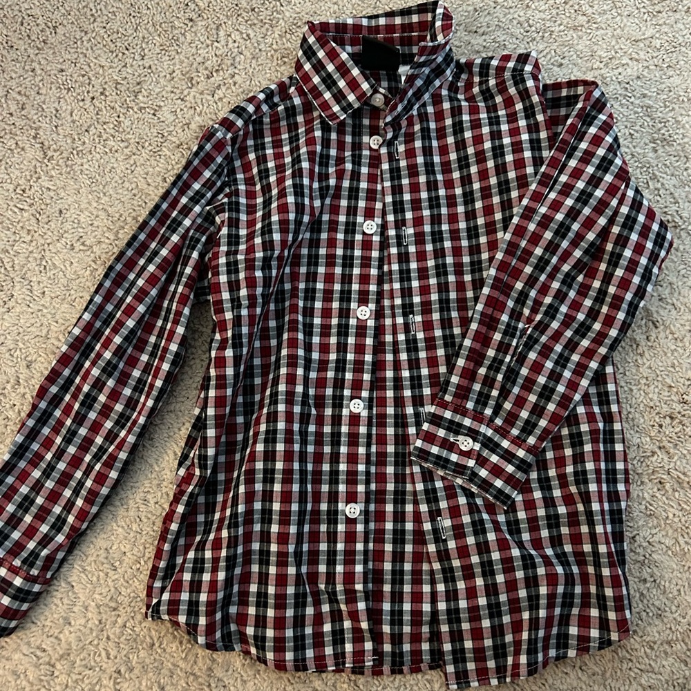 Youth boys plaid button down polo.